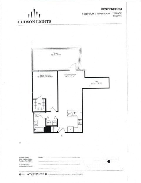 Floor plan for 1 bed, 1 bath, 950 sqft